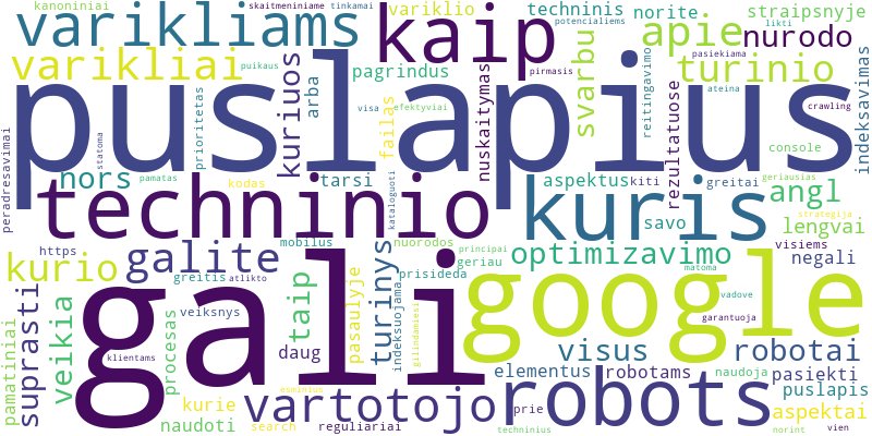 Word cloud for the article about Techninis SEO: Svetainės Pasiekiamumo ir Indeksavimo Užtikrinimas