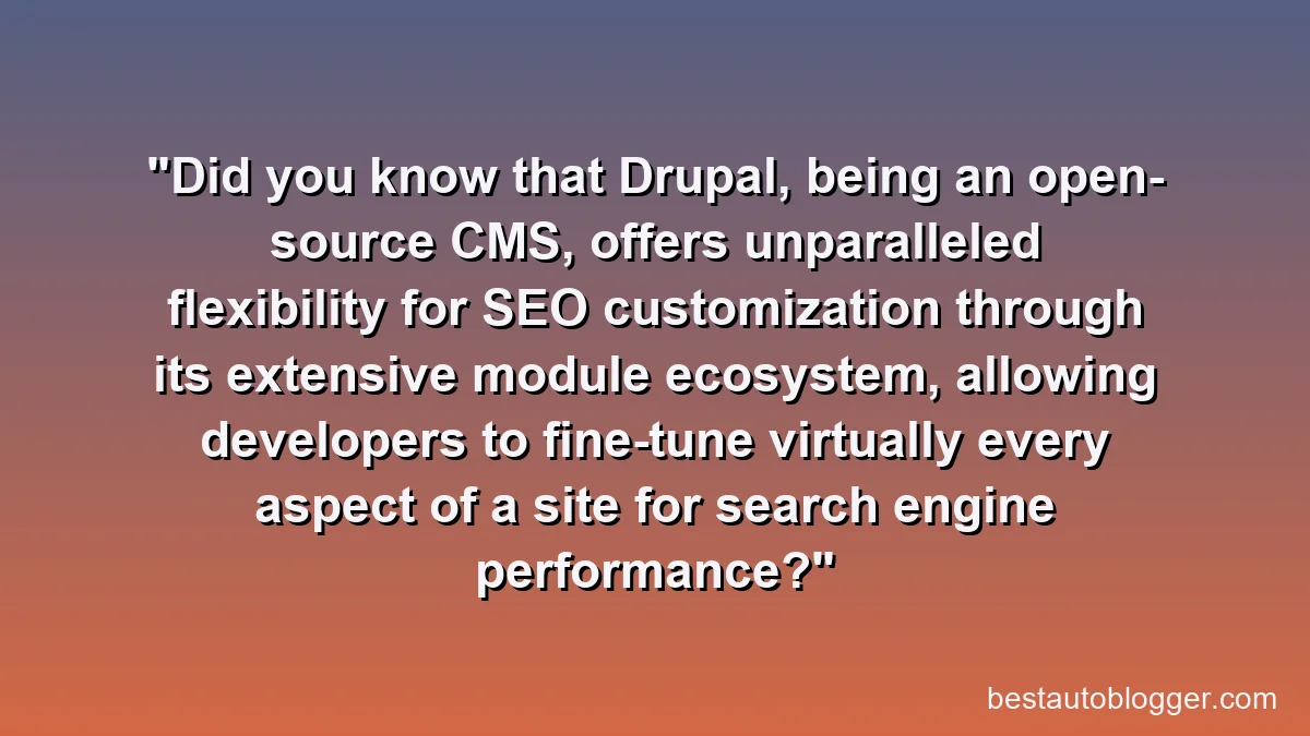 Did you know that Drupal, being an open-source CMS, offers unparalleled flexibility for SEO customization through its extensive module ecosystem, allowing developers to fine-tune virtually every aspect of a site for search engine performance?