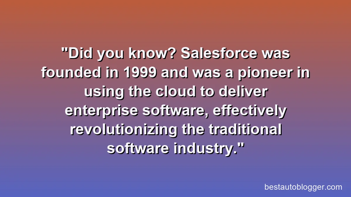 Did you know? Salesforce was founded in 1999 and was a pioneer in using the cloud to deliver enterprise software, effectively revolutionizing the traditional software industry.