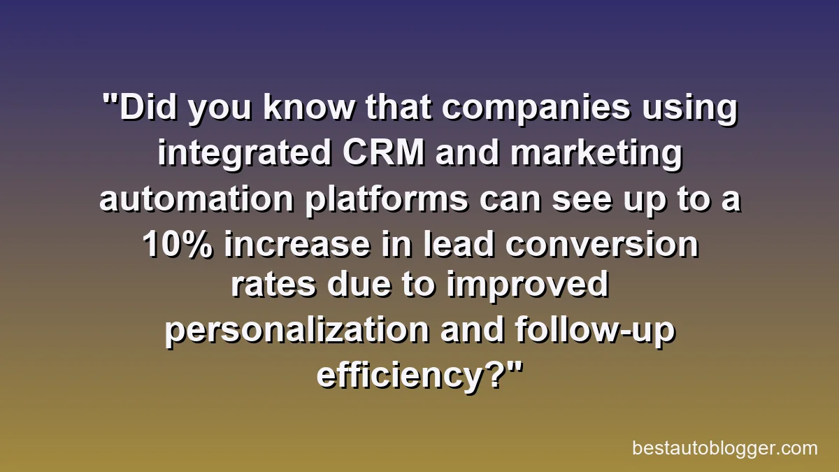 Did you know that companies using integrated CRM and marketing automation platforms can see up to a 10% increase in lead conversion rates due to improved personalization and follow-up efficiency?