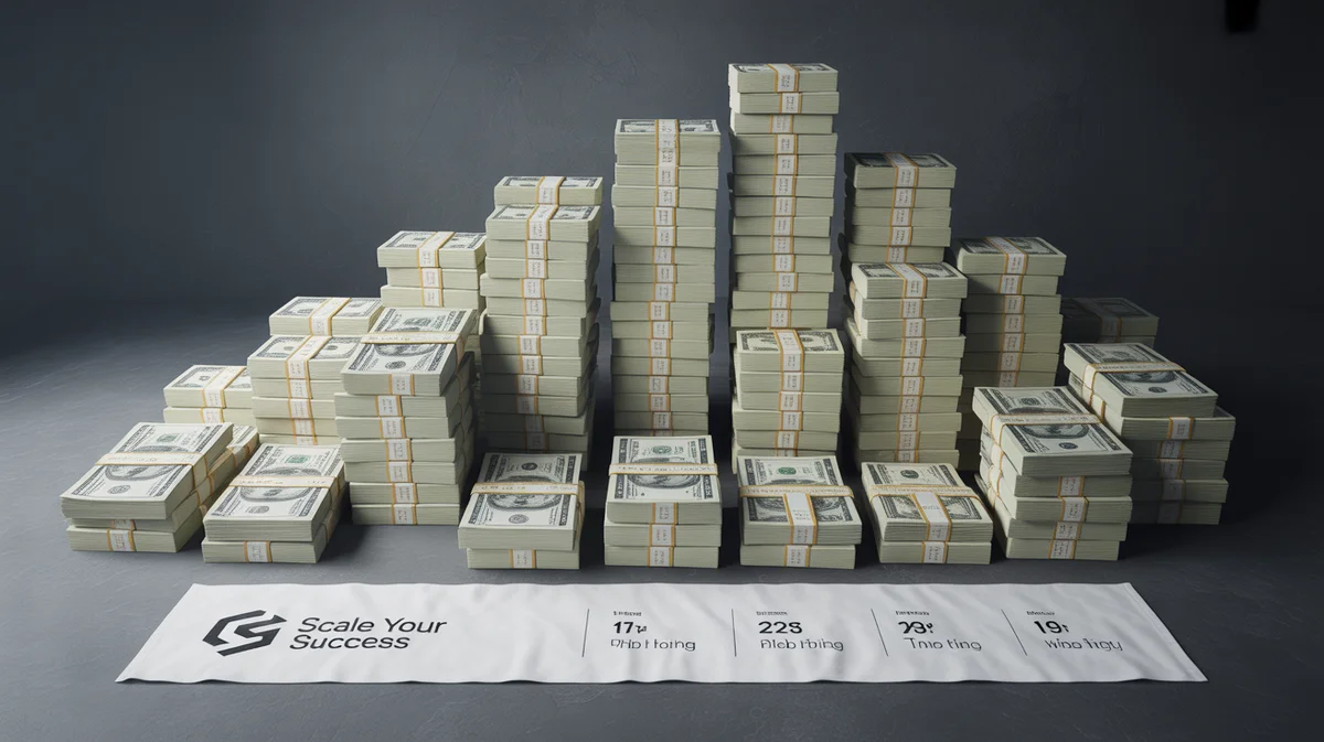 Multiple web hosting pricing tiers visualized as varying stacks of currency.