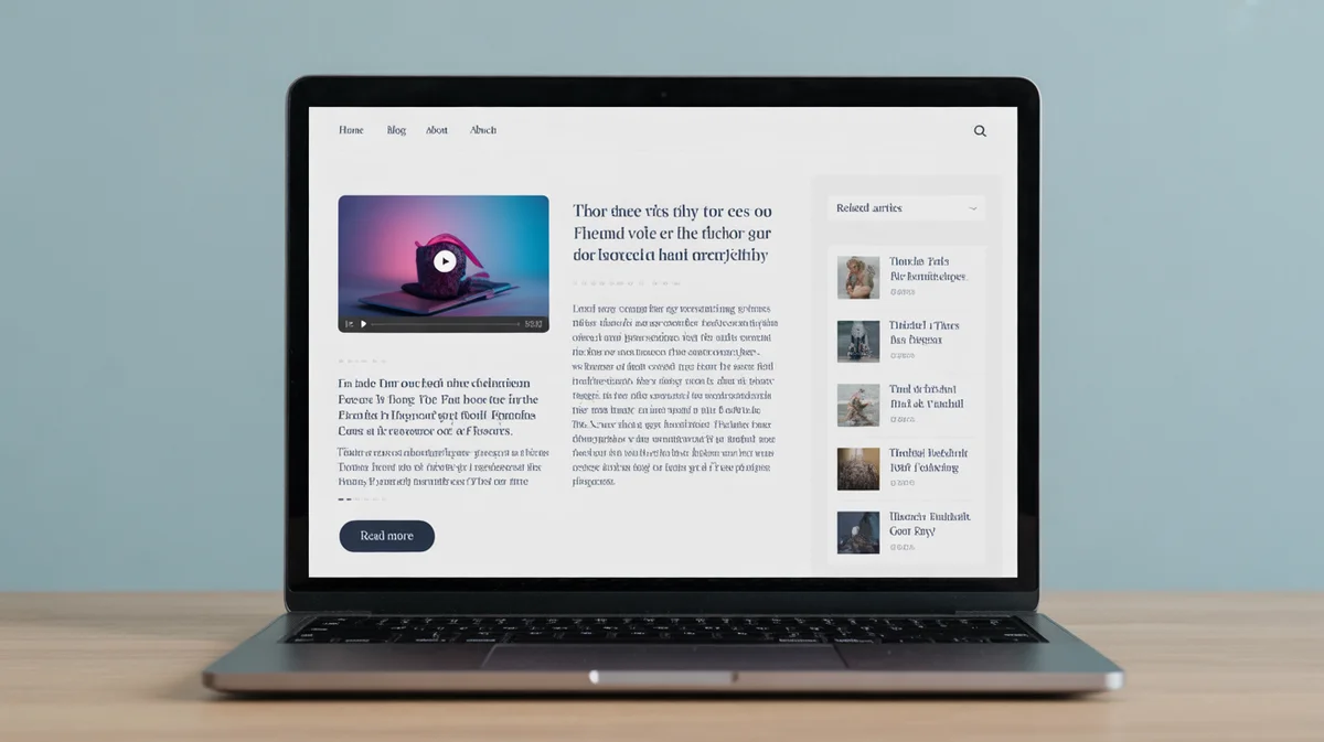 A laptop screen displaying an optimized video player and article content.