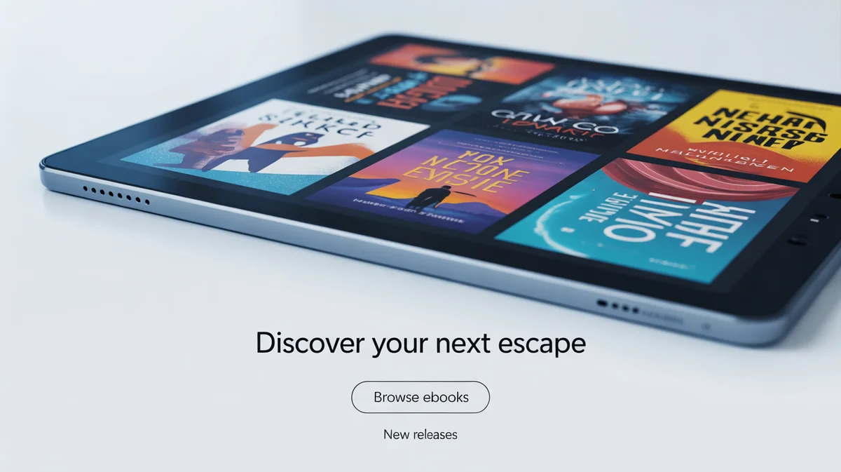 Multiple vibrant ebook covers displayed on a modern tablet screen.