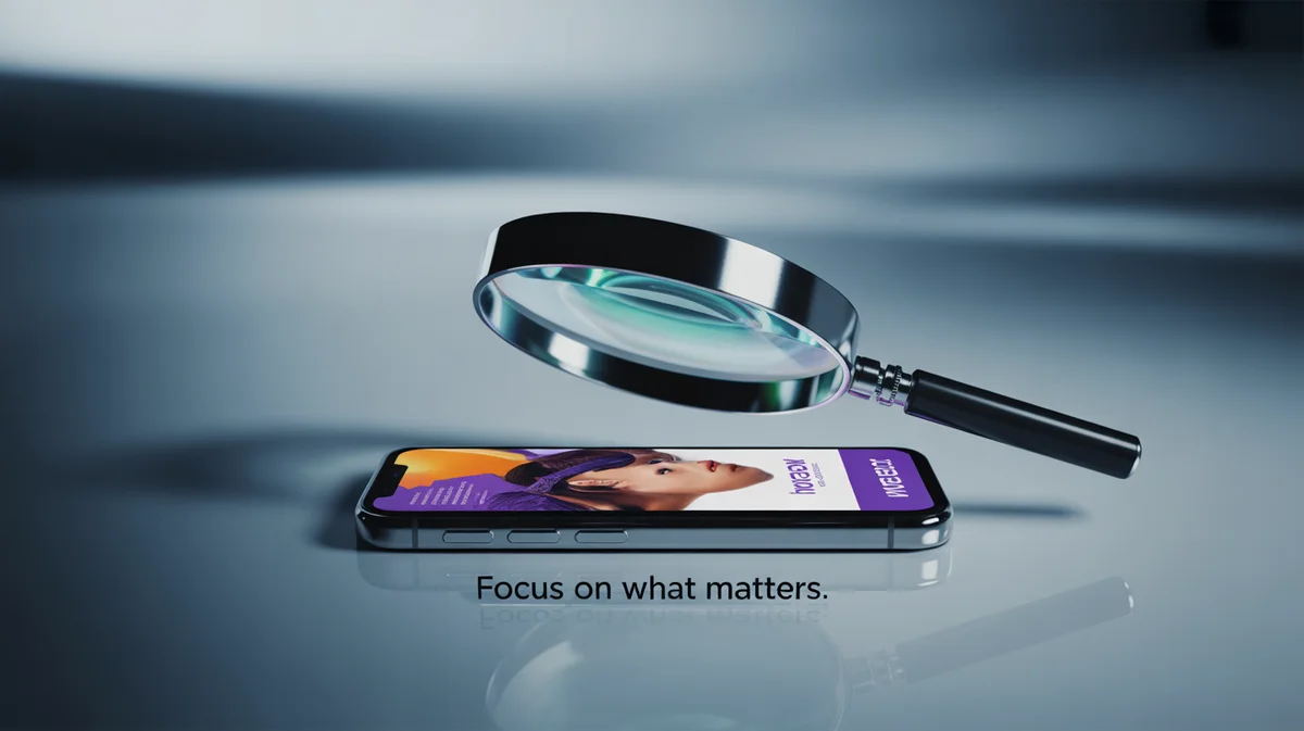A magnifying glass precisely highlights a small, targeted digital ad.