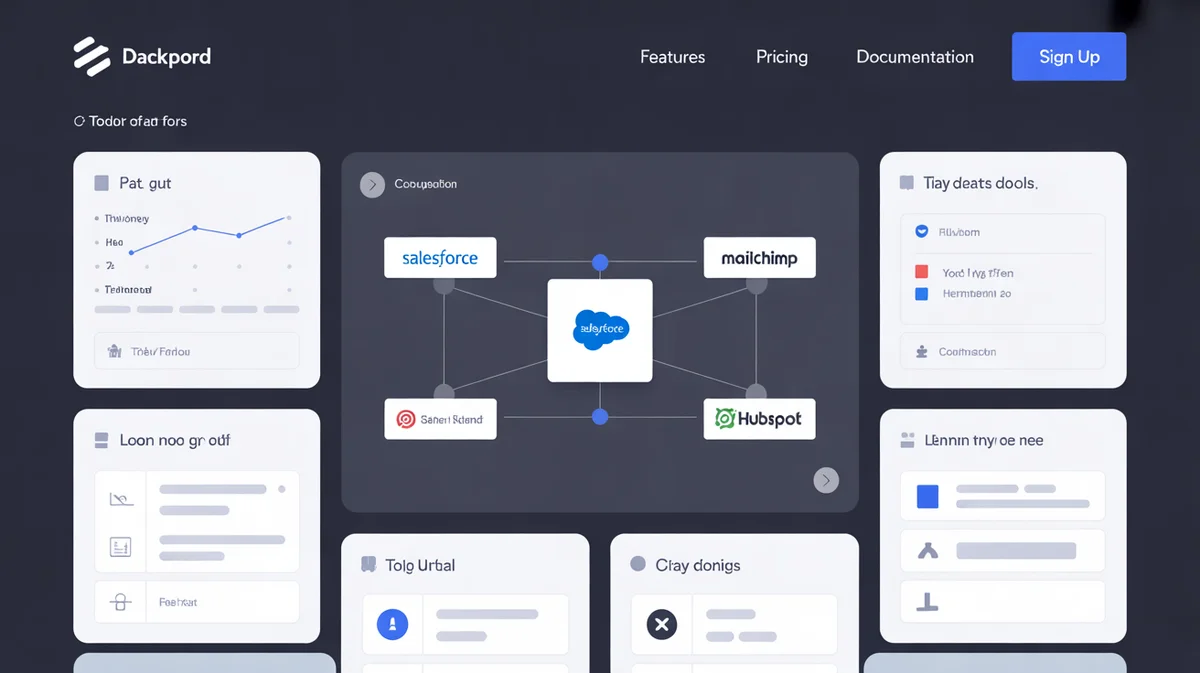 Digital interface showing connected CRM and marketing automation tools.