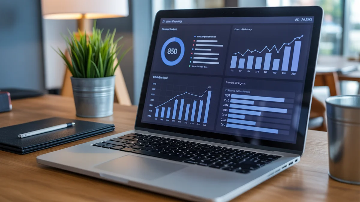 A digital dashboard showcasing SEO analytics with charts, graphs, and tracking data.
