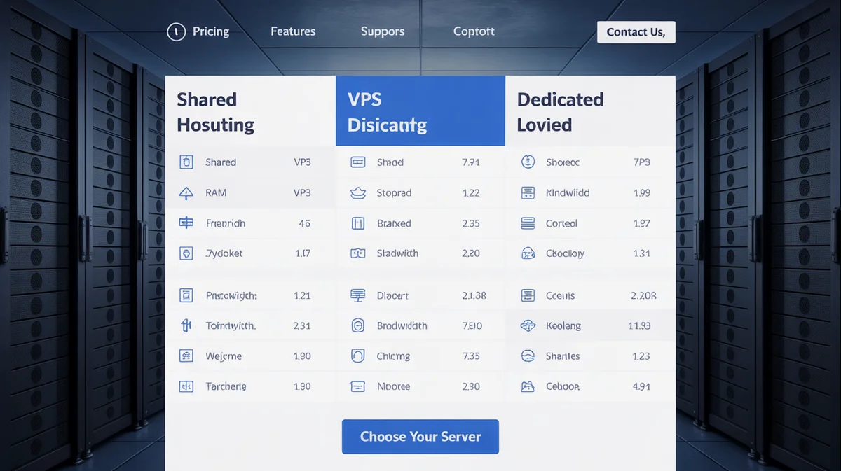 Different types of web hosting servers and cloud infrastructure side-by-side.