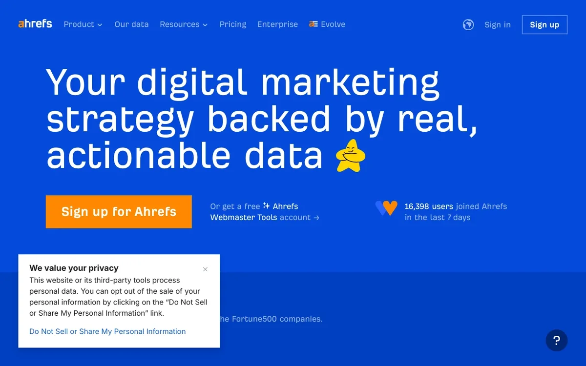 Screenshot of Ahrefs homepage