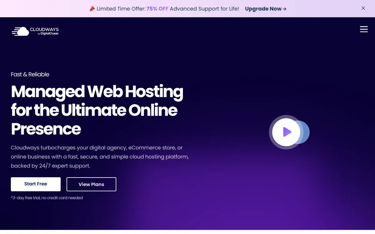 Screenshot of Cloudways homepage