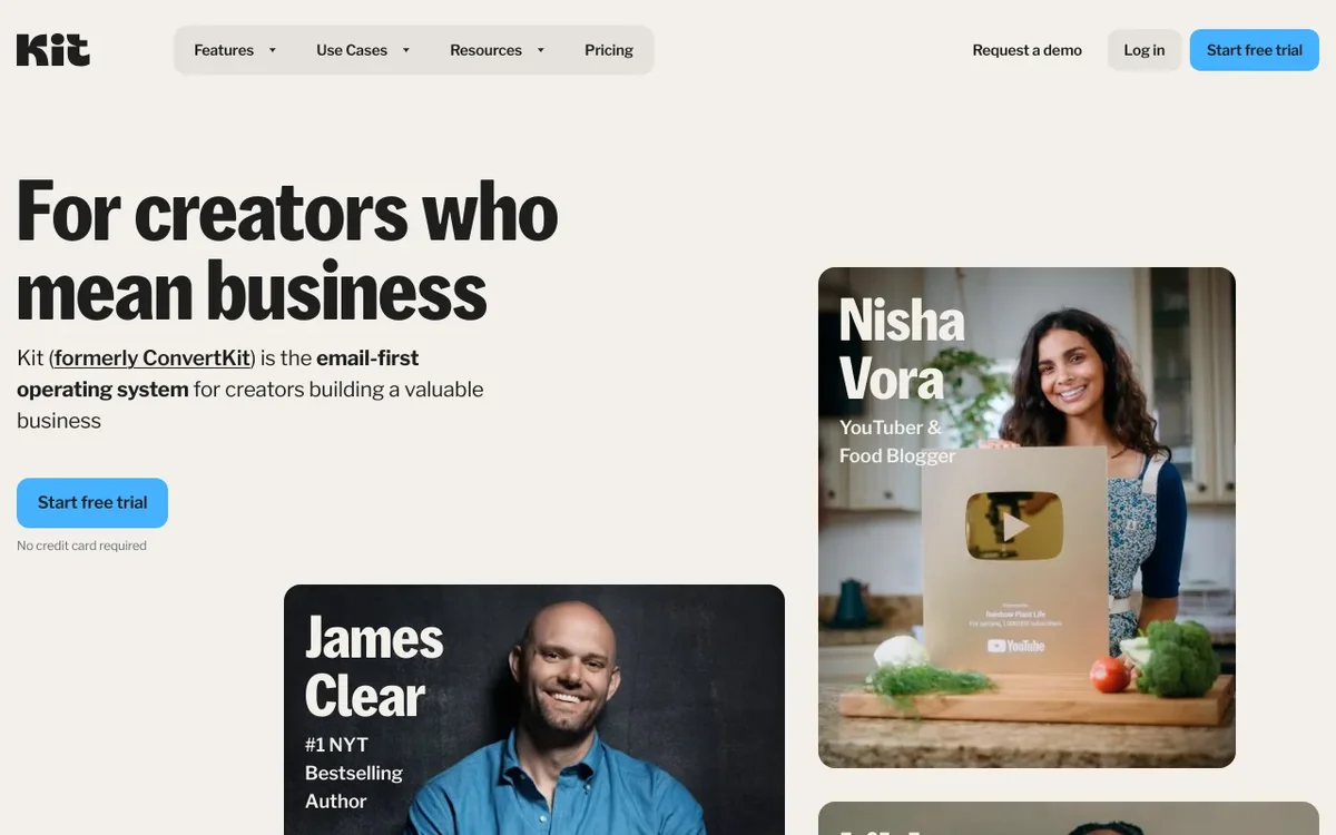 Screenshot of ConvertKit homepage