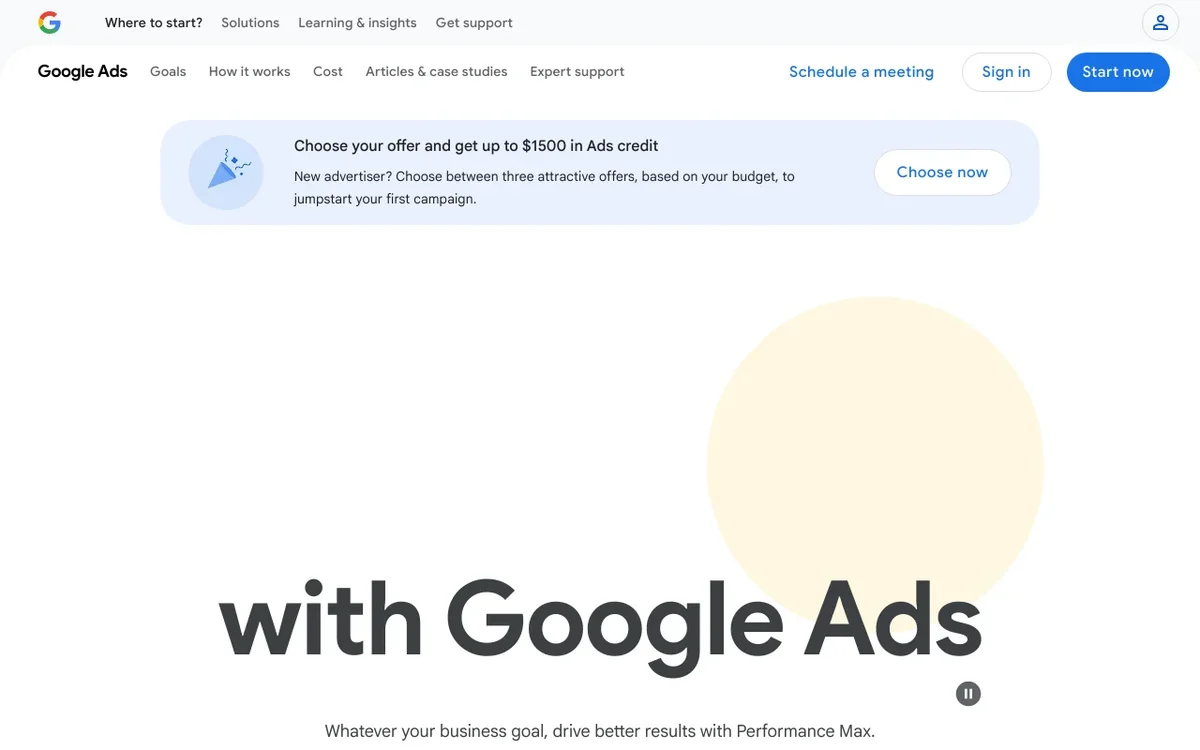 Screenshot of Google Ads homepage