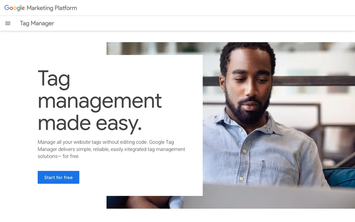 Screenshot of Google Tag Manager homepage