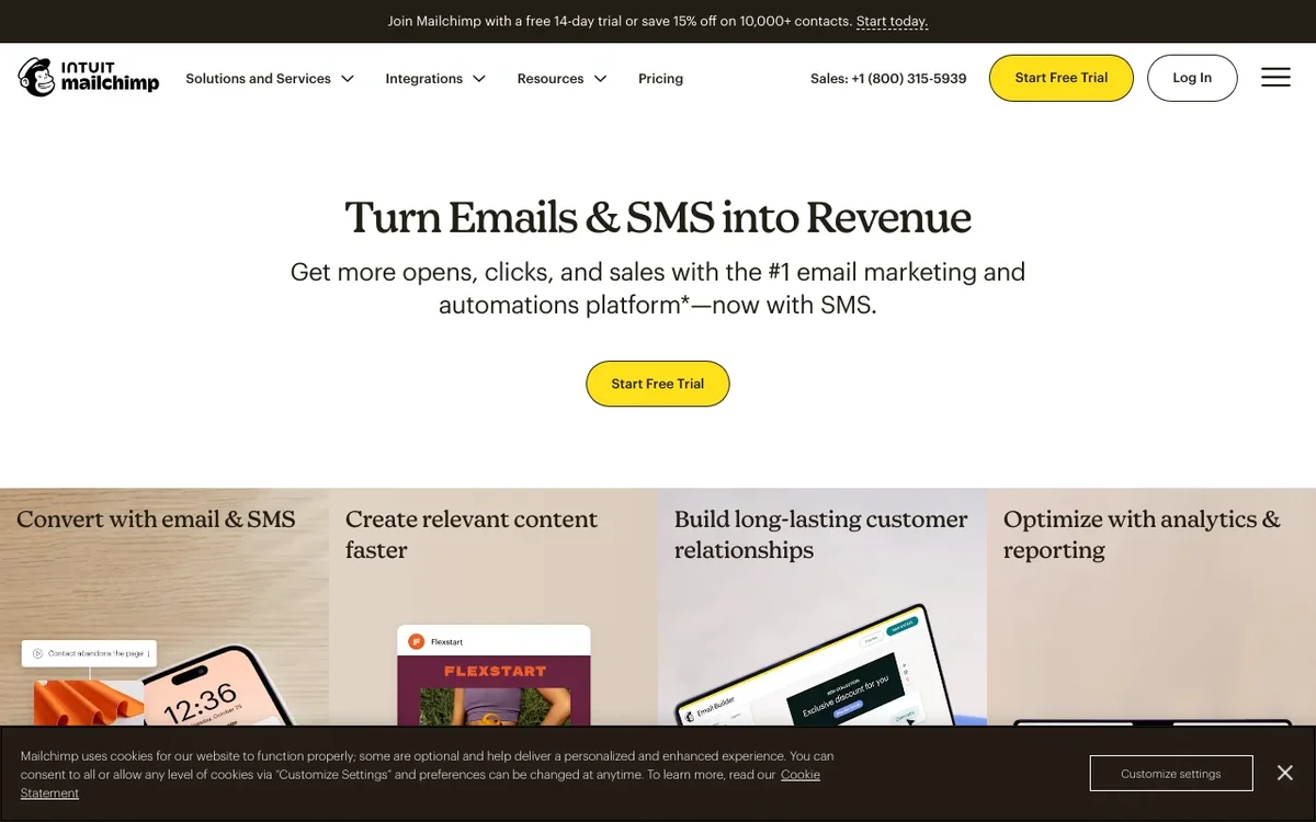 Screenshot of Mailchimp homepage