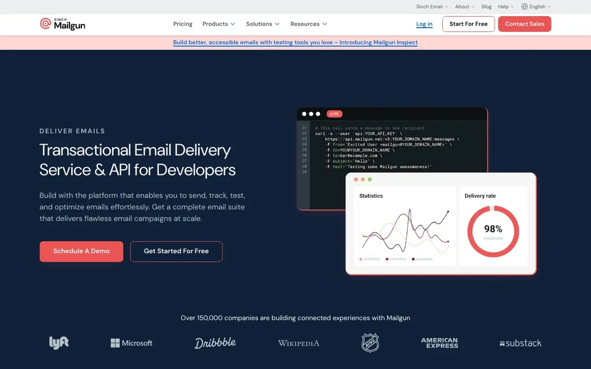 Screenshot of Mailgun homepage