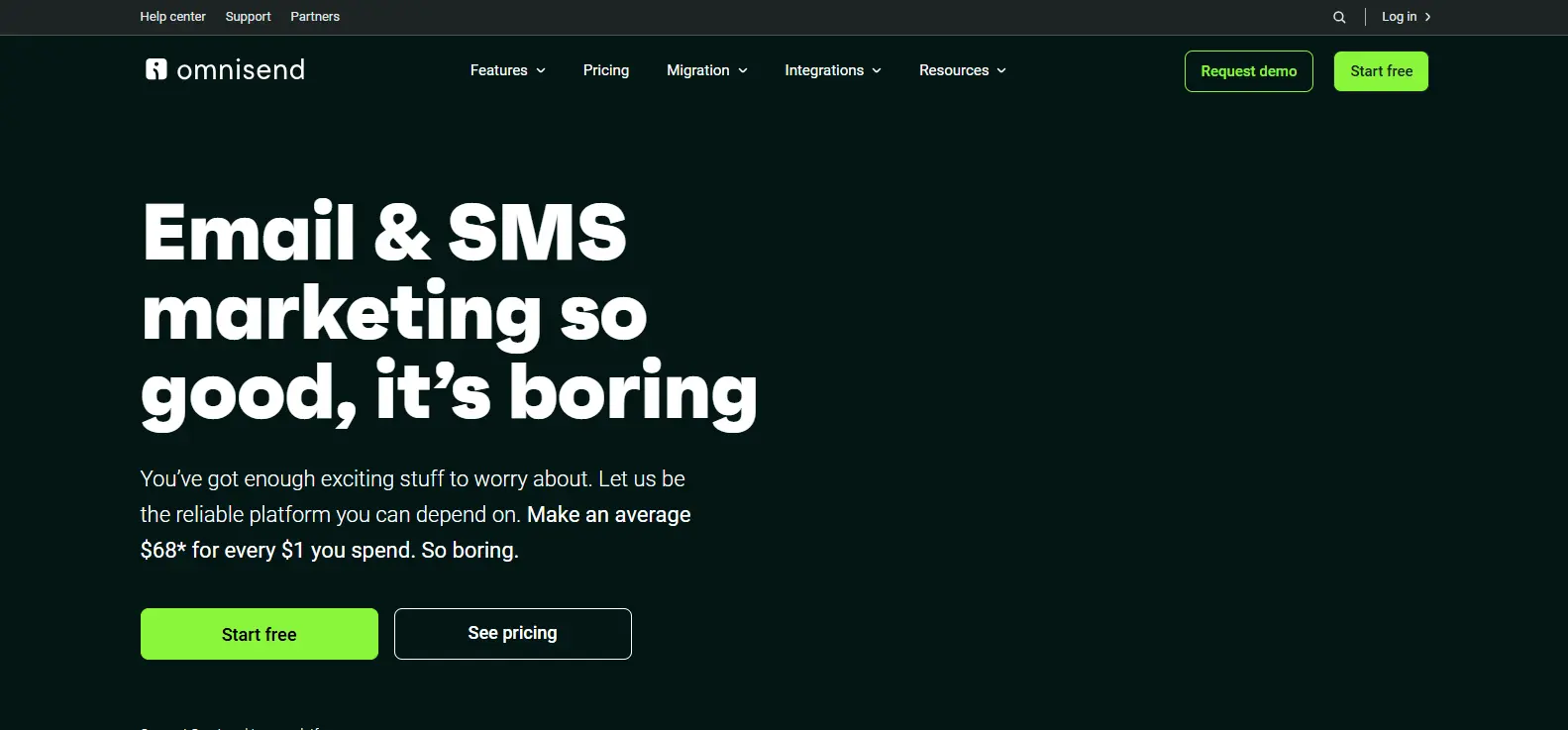 Screenshot of Omnisend homepage