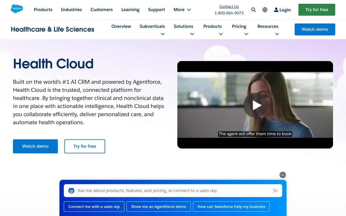 Screenshot of Salesforce Health Cloud homepage