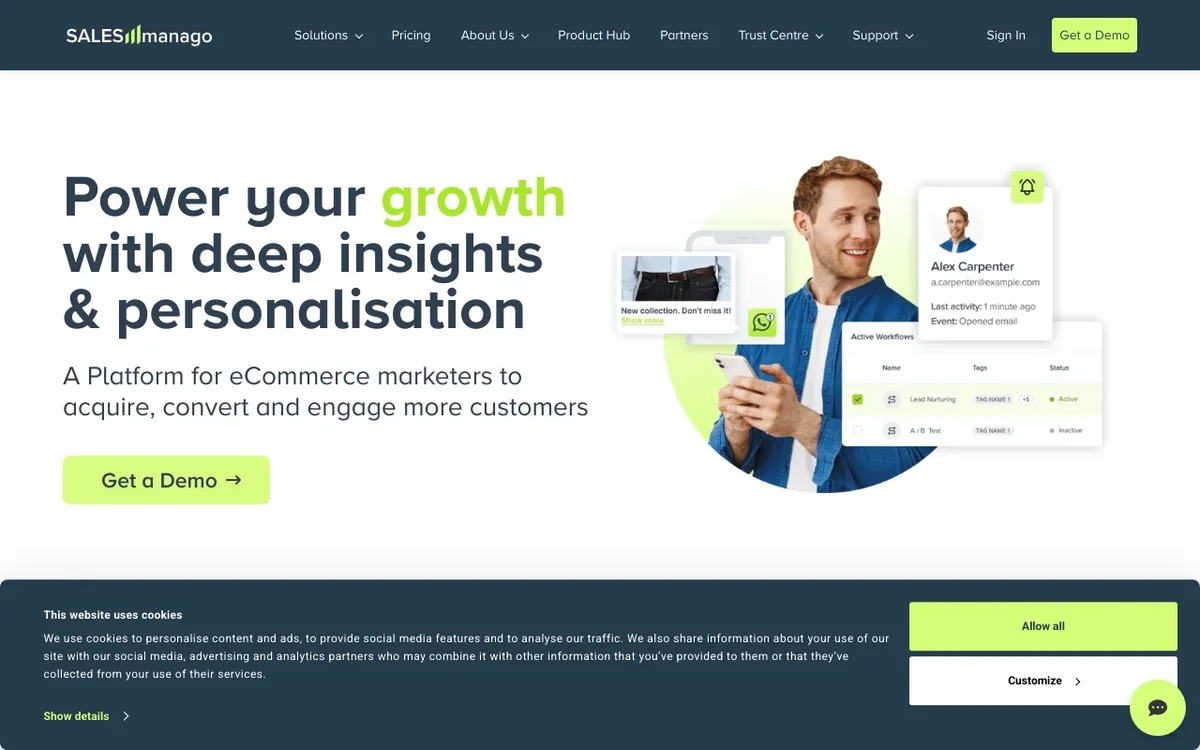 Screenshot of SalesManago homepage