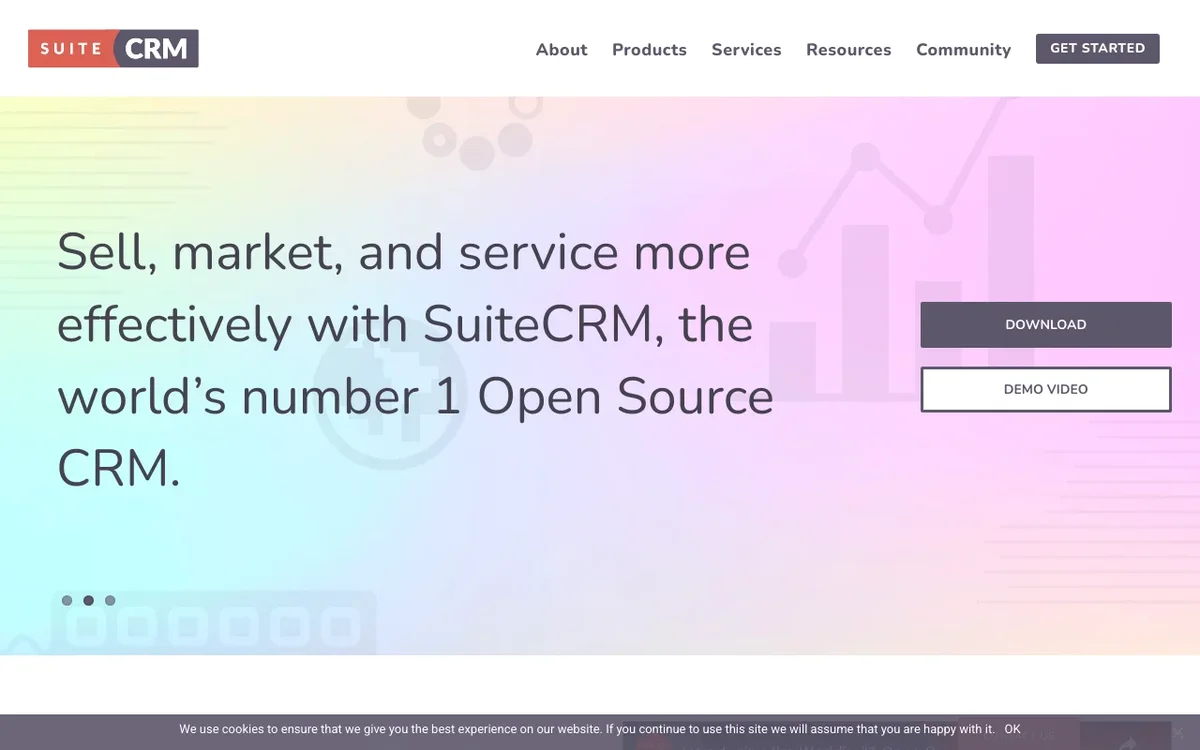 Screenshot of SuiteCRM homepage