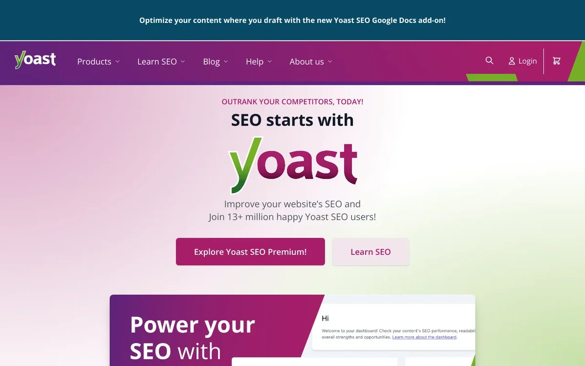 Screenshot of Yoast SEO homepage
