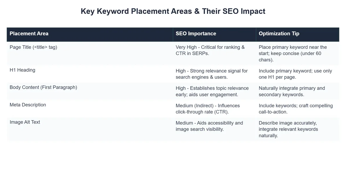 Key Keyword Placement Areas & Their SEO Impact