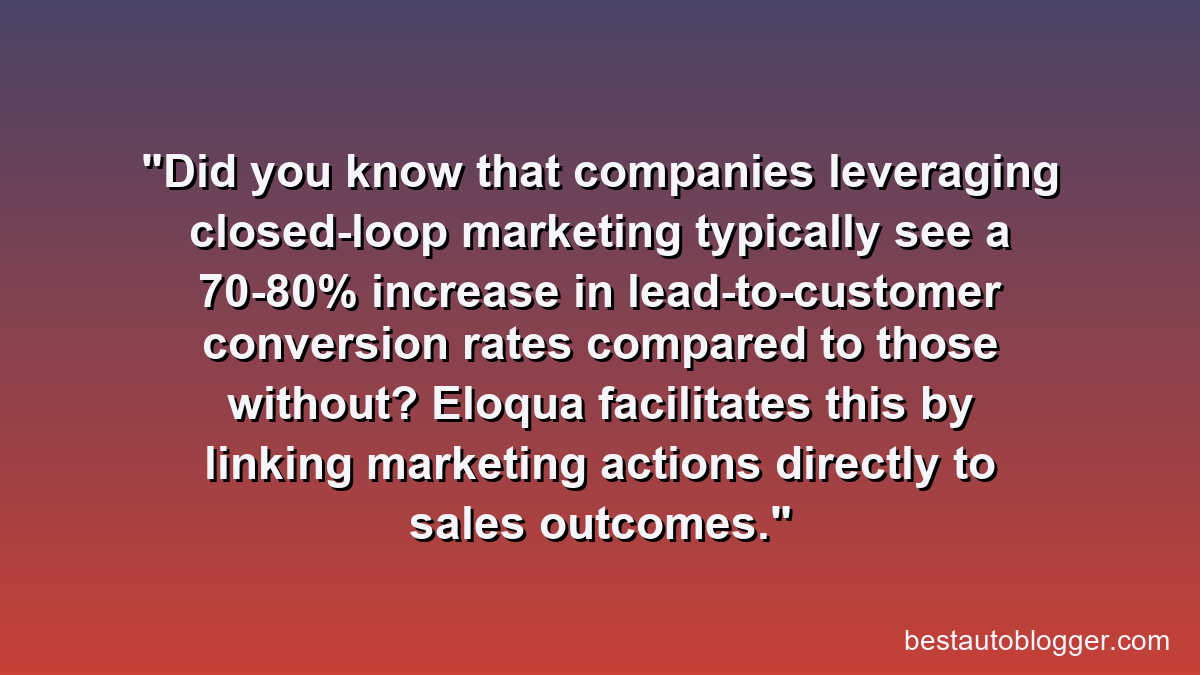Did you know that companies leveraging closed-loop marketing typically see a 70-80% increase in lead-to-customer conversion rates compared to those without? Eloqua facilitates this by linking marketing actions directly to sales outcomes.
