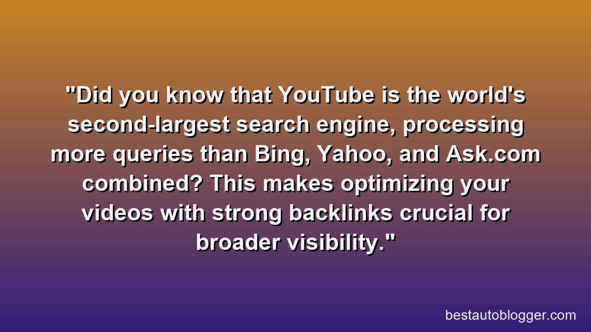 Did you know that YouTube is the world's second-largest search engine, processing more queries than Bing, Yahoo, and Ask.com combined? This makes optimizing your videos with strong backlinks crucial for broader visibility.