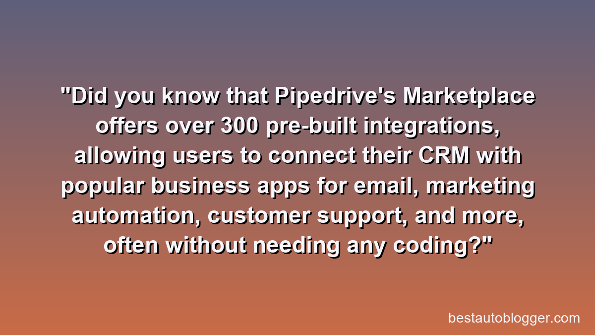 Did you know that Pipedrive's Marketplace offers over 300 pre-built integrations, allowing users to connect their CRM with popular business apps for email, marketing automation, customer support, and more, often without needing any coding?