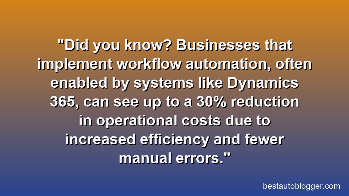 Did you know? Businesses that implement workflow automation, often enabled by systems like Dynamics 365, can see up to a 30% reduction in operational costs due to increased efficiency and fewer manual errors.