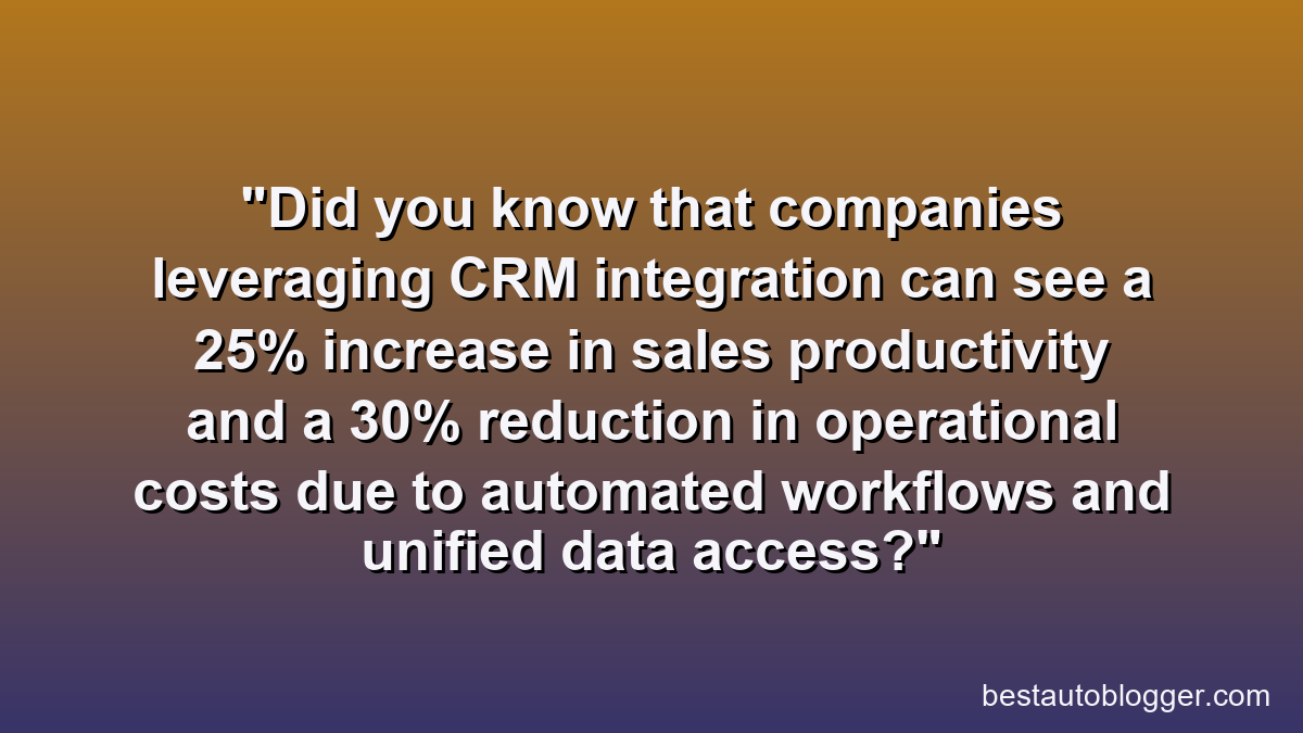 Did you know that companies leveraging CRM integration can see a 25% increase in sales productivity and a 30% reduction in operational costs due to automated workflows and unified data access?