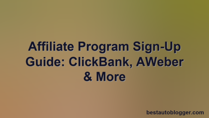 A cursor clicking a 'sign up' button surrounded by various affiliate program logos on a screen.