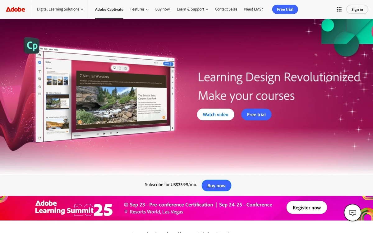 Screenshot of Adobe Captivate homepage