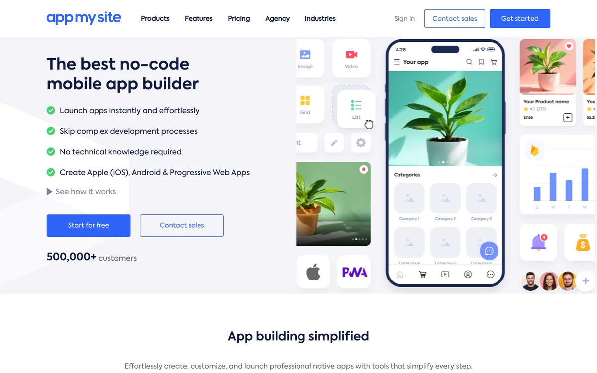 Screenshot of AppMySite homepage