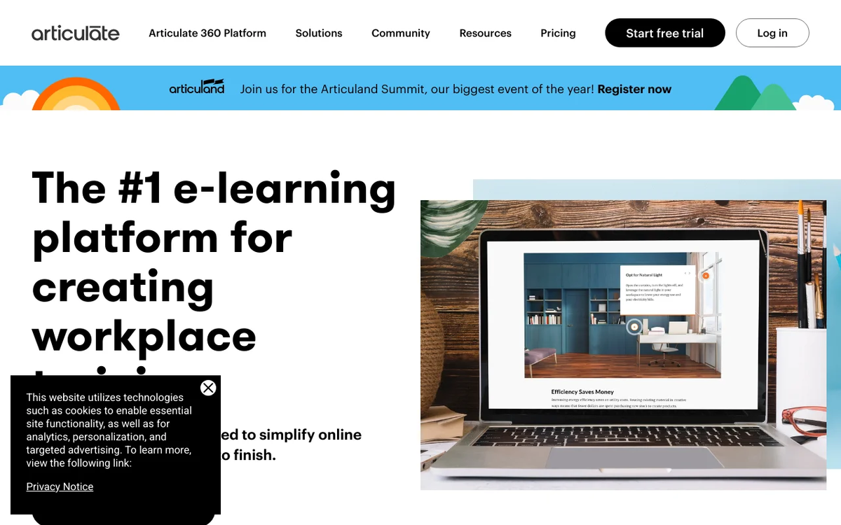 Screenshot of Articulate 360 homepage
