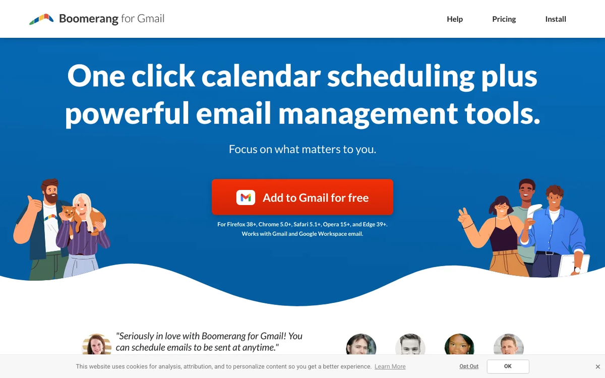 Screenshot of Boomerang for Gmail homepage
