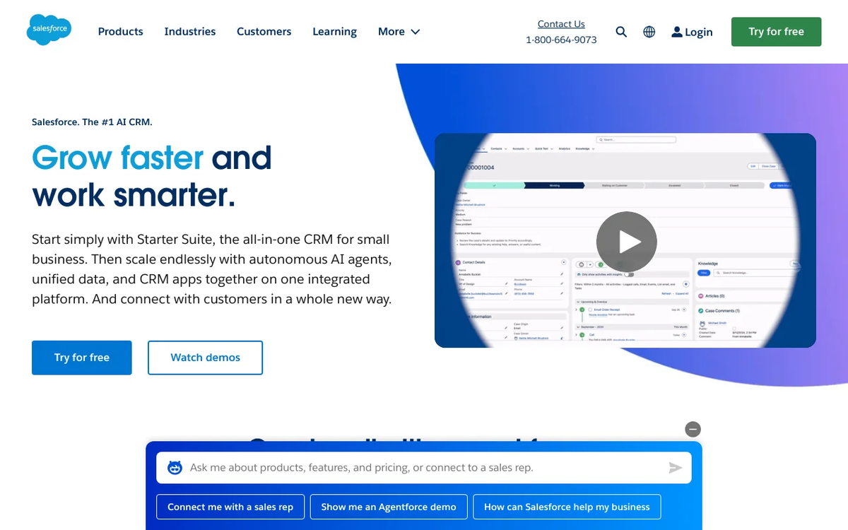 Screenshot of Customer Relationship Management (CRM) homepage
