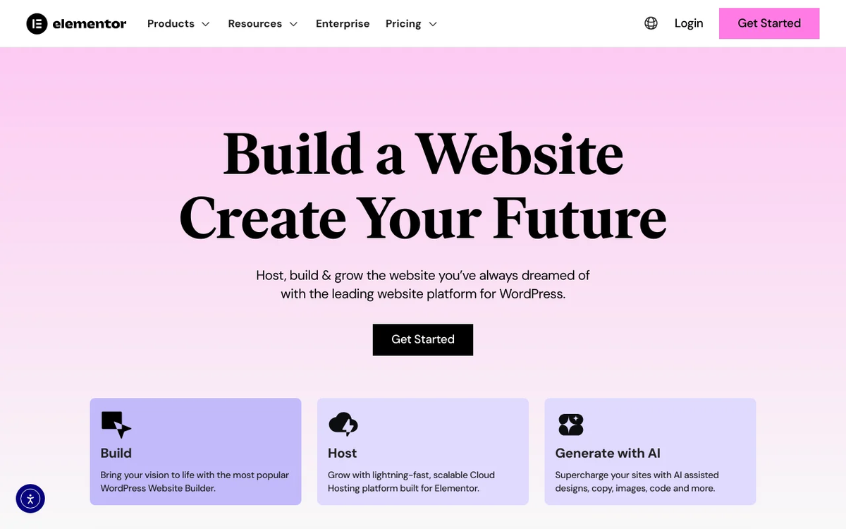 Screenshot of Elementor homepage