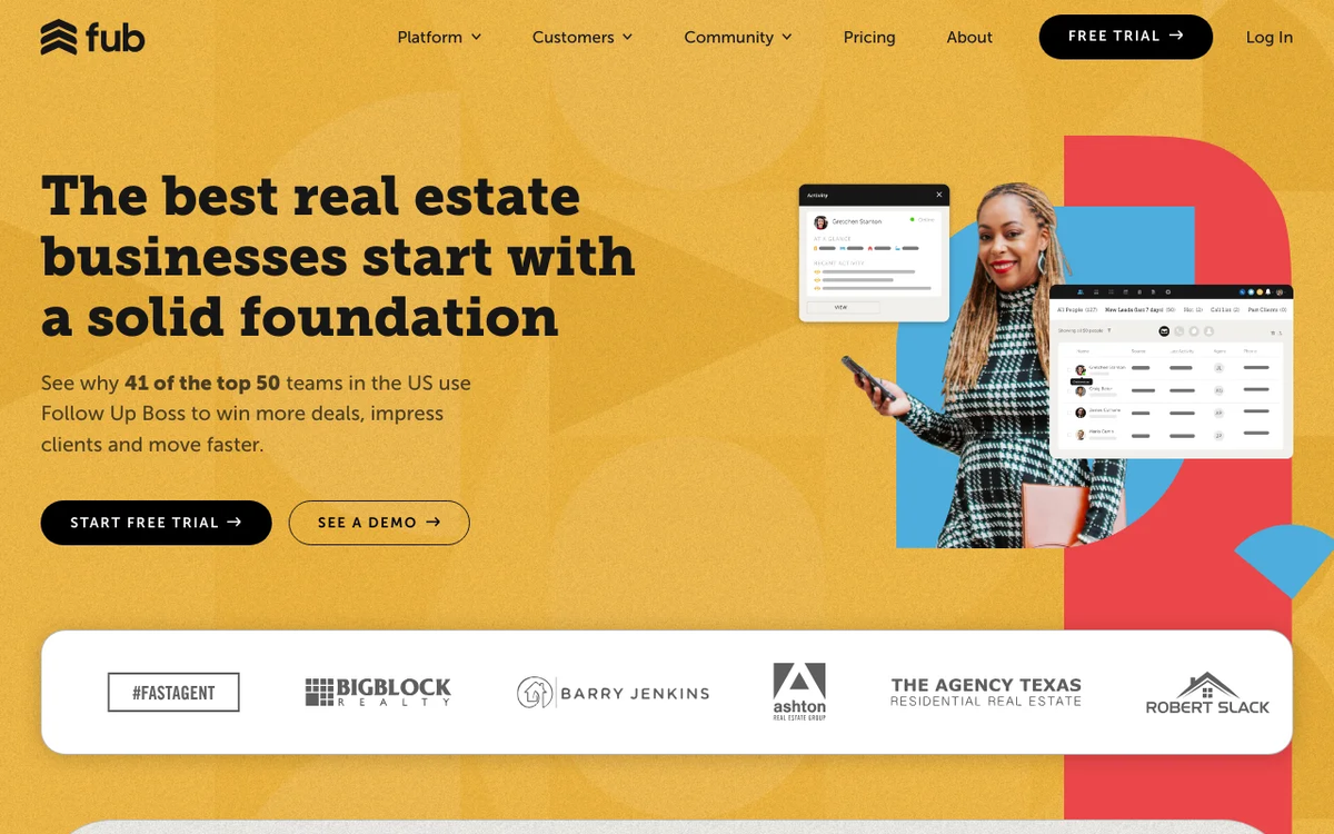 Screenshot of Follow Up Boss homepage