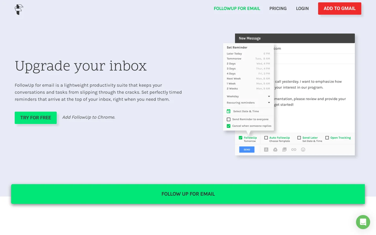 Screenshot of FollowUp.cc homepage