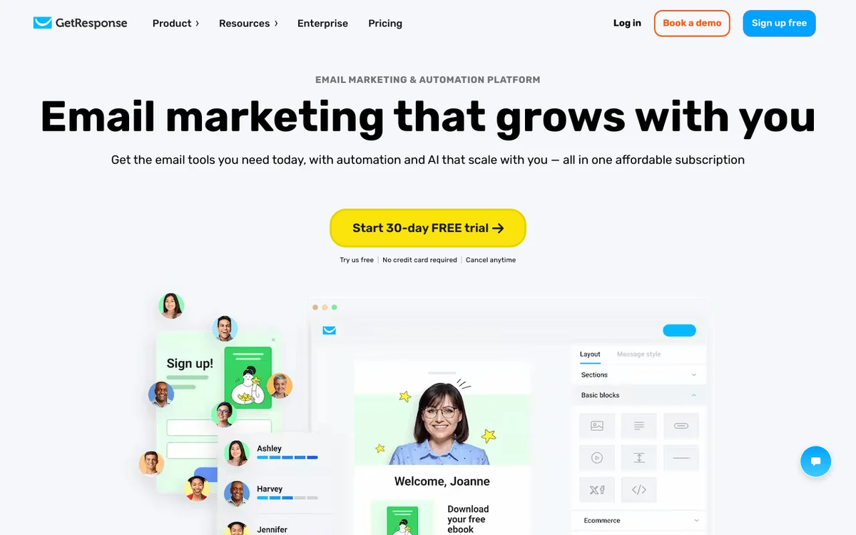 Screenshot of GetResponse homepage