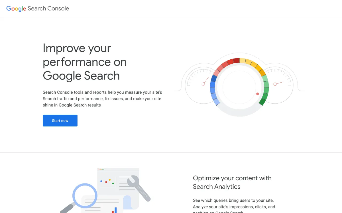Screenshot of Google Search Console homepage