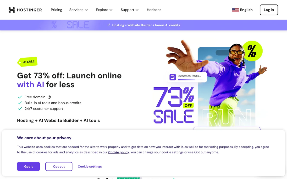 Screenshot of Hostinger homepage
