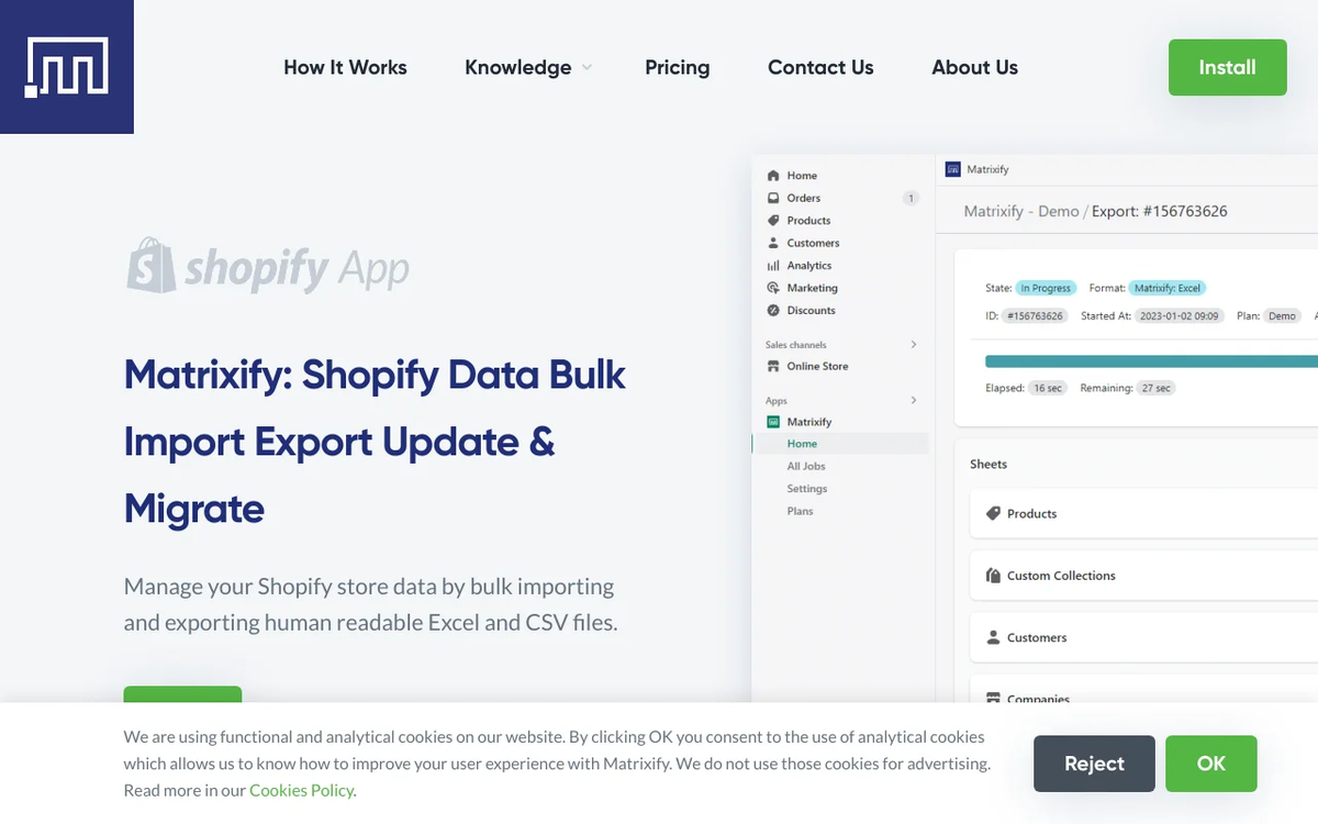 Screenshot of Matrixify homepage
