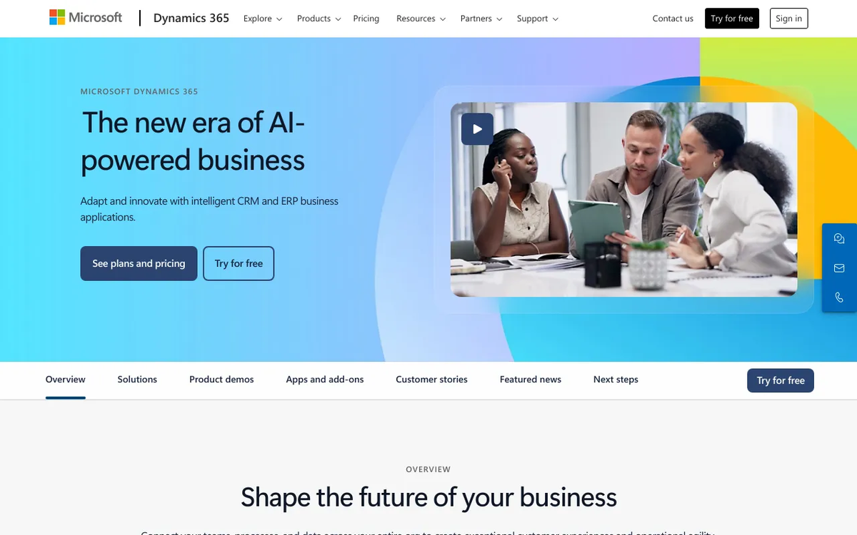 Screenshot of Microsoft Dynamics 365 homepage