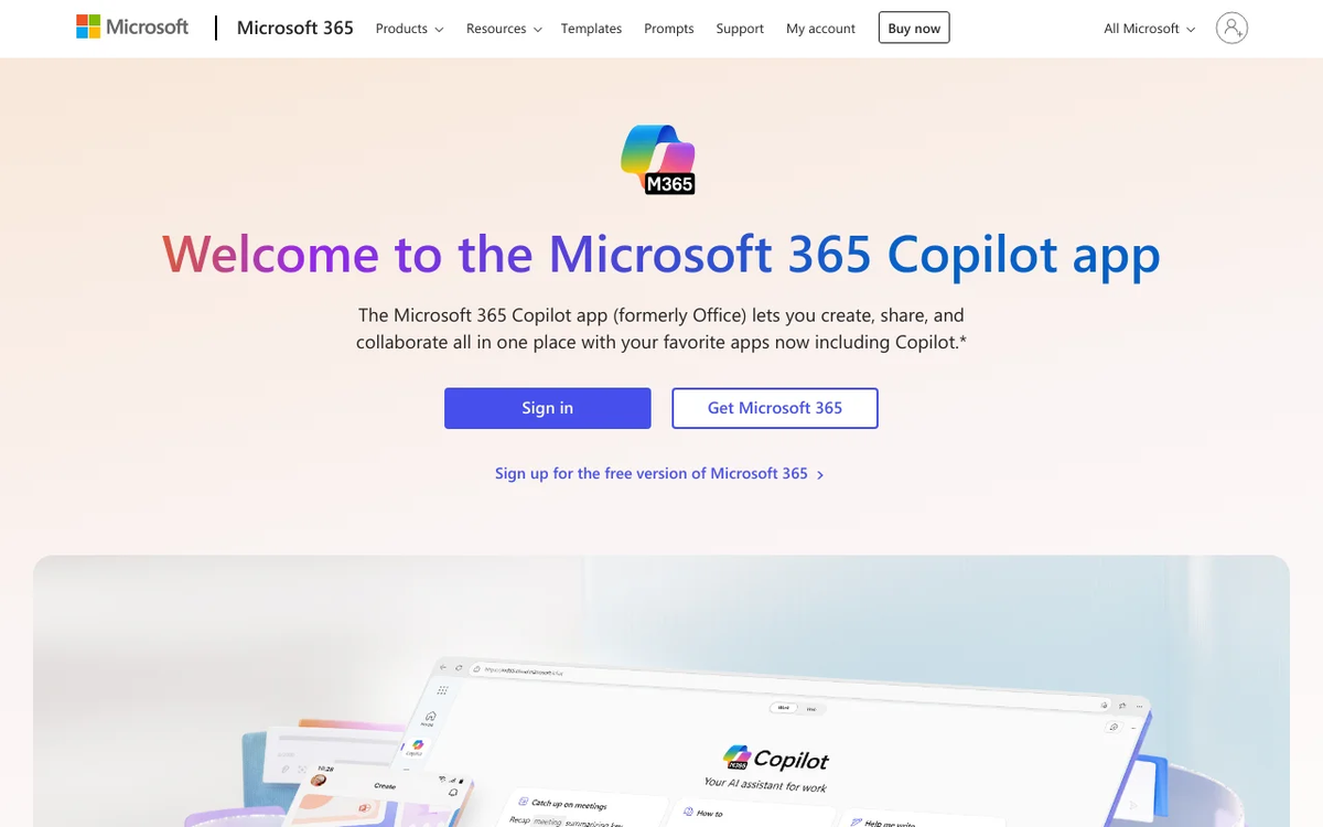 Screenshot of Microsoft Office Suite homepage