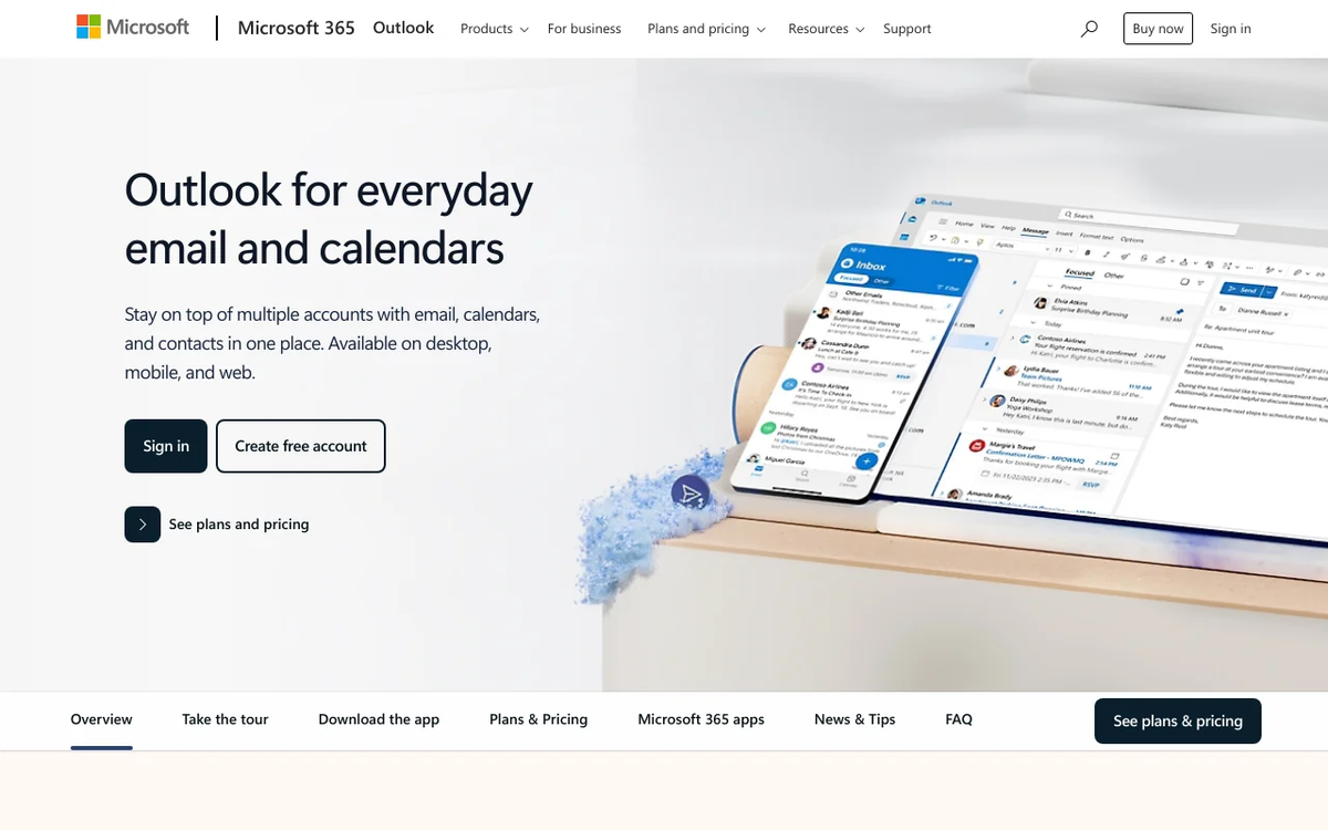 Screenshot of Microsoft Outlook homepage