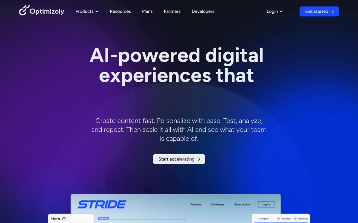 Screenshot of Optimizely homepage