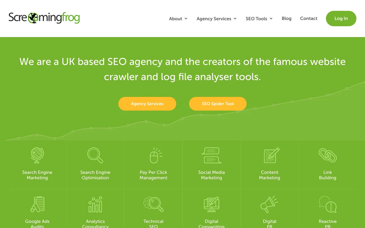 Screenshot of Screaming Frog homepage