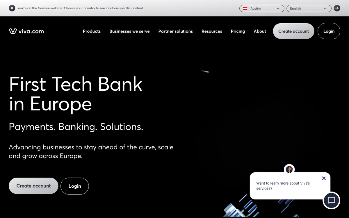 Screenshot of Viva Wallet homepage
