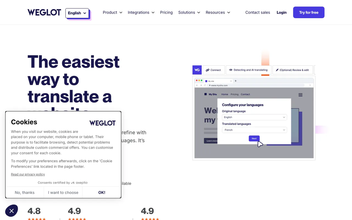 Screenshot of Weglot homepage