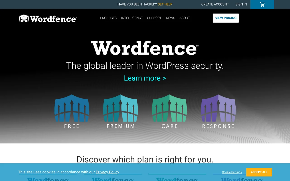 Screenshot of Wordfence Security homepage